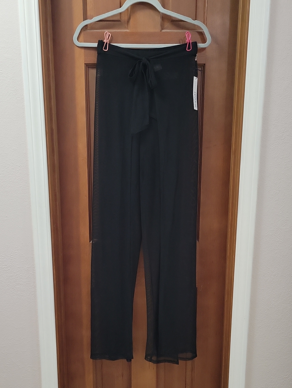 Black Sheer Wide-Leg Tie-Waist Swim Cover Up Pants